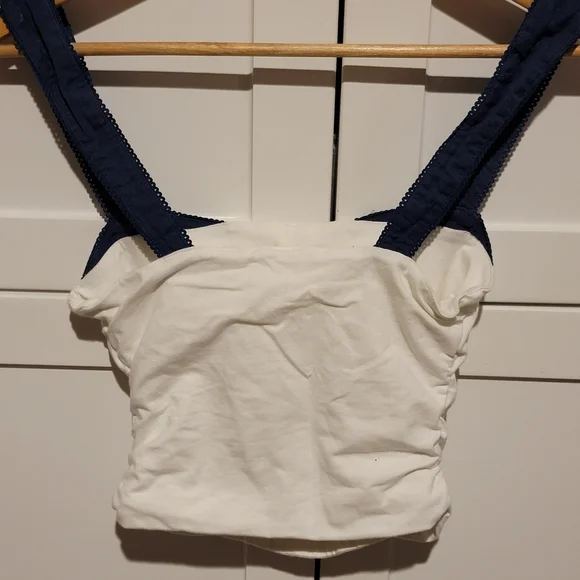 Free People 2 Tone Tank Top White Navy XS - Picture 4 of 5